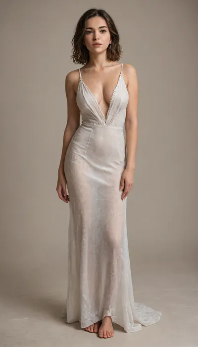 photorealistic, 4k, high quality, big breasts in a low-cut dress, (whole body visible, full-length image:1.3)