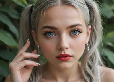 I have snake eyes, long blue eyelashes, eyeliner, lush and bright red lips with silver sparkles, narrow eyebrows, pearly hair, straight bangs, 5 pigtails, manicure, and I'm not a girl. Who am I?