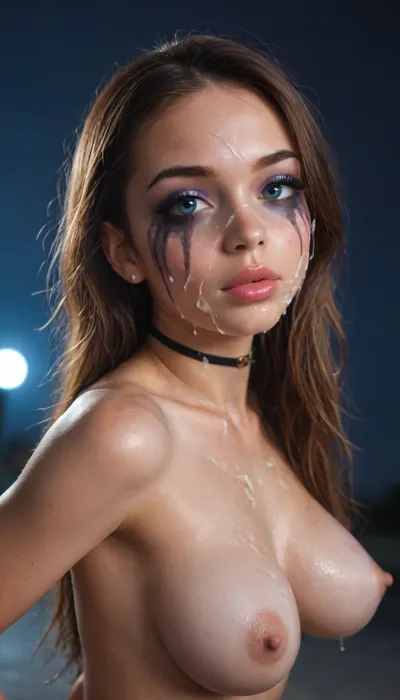 (Young petite tiny cutie girl:1.7), 18 years old, (((masterpiece))), (shiny skin), (((best pose:1.8))), (skinny:1.5), brown long hair, (blue eyes), (night makeup:1.5), (expression variety:1.4), (((very very big long eyelashes))), (very busty:1.7), (ab crack), ((wet Skin)), ((cum on face)), choker, (Bukkake:1.3), covered long erect nipples, ((shyness)), (face reddened with shame:1.5), shadows, bright light patches, light caustics, (rear view:1.5), (Dynamic angle:1.5), (((best quality))), side view, amazing quality, high contrast, volumetric lighting, intricate details, (extra detailed:1.3), (((photorealistic))), (((very big lips))), pink lipstick, facialized, superfacialized, <lora:illustrious_styles_v3_vpred:.1>, <lora:678016_training_data:.8>, <lora:facialized:.8>