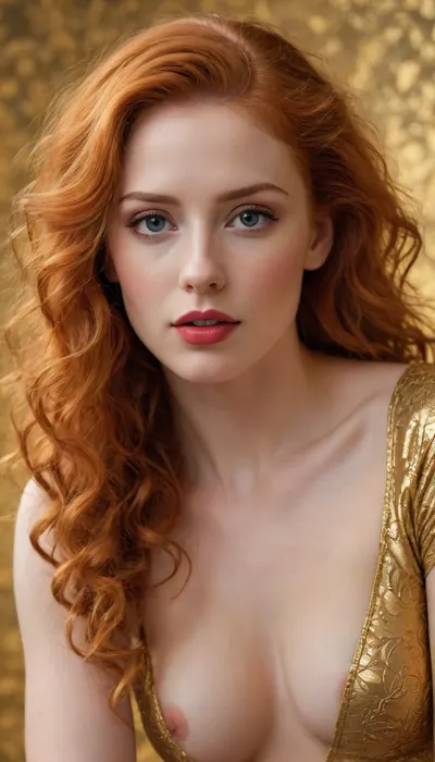 fishnet tights, official art, unity 8k wallpaper, over-detailed, beautiful and aesthetic, masterpiece, best quality, (zentangle, mandala, tangle, entanglement), (fractal art:1.3), 1girl, golden flowers, extremely detailed, dynamic perspective, the most beautiful form of chaos, elegant, brutalist design, bright colors, romanticism, James Jean, Robie Dwi Antono, Ross Tran, Francis Bacon, Michal Mraz, Adrian Geni, Petra Kortright, Gerhard Richter, Takato Yamamoto, Ashley Wood, atmospheric, (detailed smooth skin), (lean abs:1.3), (golden glow:1.2), (red-haired, (golden curls:1):1.4), (golden curls:1.3), (huge round breasts:.8), perfect face, realistic, huge natural breasts, perfect tits, perfect body, beautiful, pronounced feminine facial features, perfect ass, healthy skin tone, fair skin, perfect teeth, perfect eyes, matching eyes, detailed eyes, very detailed iris, long eyelashes, big realistic lips, full lips, sweet smile, perfect mouth, detailed face, ((cute tall tall tall face)), symmetrical face, pleasure face, pleasure emotion, cute tall tall tall doll face, detailed hairstyle, healthy hair, bright hair, very long hair perfect lively eyes, flawless tongue, bright eyes, penetrating gaze