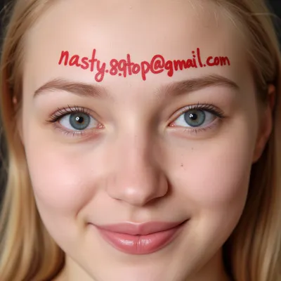 Closeup, (high-res photography), of the face of a 19 year old woman looking up to viewer, (big blue eyes), (snub nose), (sweet smile), (freckles), (blonde hair), .
Text handwritten on her forehead "nasty.89top@gmail.com" with red marker. Closeup, (high-res photography), of the face of a 19 year old woman looking up to viewer, (big blue eyes), (snub nose), (sweet smile), (freckles), (blonde hair), .
Text handwritten on her forehead "nasty.89top@gmail.com" with red marker.