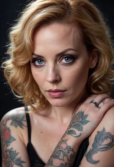 ((Anneke Van Giersbergen face)), Tattoos on the arms, beauty face.