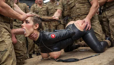 (RAW photo), 4K, best quality, realistic, photorealistic, masterpiece, extremely detailed, an extremely delicate and beautiful, dynamic, realistic anatomy, perfect shading, professional shading, depth of field, ((solo)), 19th century, 19 yo cute ginger girl, posing in palace, ((in like Soviet Military Uniform style nylon mini tight catsuit:1.4)), ((full body view)), ((view from side), (masterpiece, best quality, photorealistic, highres), (ultra realistic), (maximum quality), (high resolution), (extreme detail), (ultra realism), 3/4-body view from below, UHD, super high quality, super high resolution, extremely detailed, perfect eyes, (man is choking her from behind:1.4), ((hogtied, bound for sex, tied up)), (black eyes), (pale skin:1.3), cock in mouth, (brutal face fuck), Blowjob, (tears in eyes:1.5), (running makeup), (cum drips from nose:1.3), (cum drips from mouth:1.3), ultra hd, photorealistic, hyper gigantic large black cock in mouth, (((hyper gigantic large black cock in mouth:1.3))), oral cream pie, hair grab, sad, sad crying, tongue out, brutal face fuck, tears in eyes, running makeup, cum drips from nose, cum drips from mouth, one hand around her neck, choking her hard, strangling her, gasping for air, highly detailed, perfect lighting, natural lighting, holding head, deepthroat, black spiked pet collar with leash, tied up in chains, hands behind back, (anal:1.5), (masterpiece:1), hard nipples, shy, blushing, hourglass waistline, perfect anatomic body, ass up, anal spitroast, gagging on cock, (pulled nipples:1.2), nipple clamps, spitroast, cum explosion from mouth, cum explosion from nose, throat bulge, puffy cheeks, thick cum, holding her head with both hands, (((hyper large cock in mouth:1.3))), deep anal penetration, cum explosion, post orgasm, last orgasm, shot from below, Uber realistic, ultra detailed, masterpiece, arched back, detailxl, 35mm photograph, film, professional, 4k, 1girl, 5 boys, hdr, photographic, ultra realistic, ultra high details, back light, (dynamic pose), (dynamic angle), (random angle), (random pose), (dynamic view), (random view), best quality, with large muscular black men, gargantuan black cocks, anal sex expansion, ravenous hyper sex, large hyper muscular black men, interracial gangbang, (interracial sex), swollen black veiny cocks, (anal penetration)), (hands pulling hair hard, hair falling off:1.22), ((shows the V sign with his hands)), (extreme size difference:1.12), (eyes wide open in horror:1.44), (wide mouth spreader:1.18), (pleading expression:1.54), (terrified:1.58), (crying:1.98), (fear and panic:1.58), ((screaming in pain:1.46)), (huge dick:1.18), (whip marks:1.68), (whipped tits:1.67), magazine cover, <lora:LCMTurboMix_Euler_A_fix:2>, <lora:JuggerCineXL2:2>, <lora:Dark_Elf_Warrior:2>, <lora:Drow:2>, <lora:zavy-brbrn-sdxl:2>