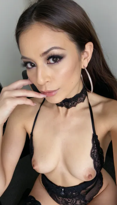 sexy mature, 45 years old, Japanese, brunette hair, long hair, huge hoop earrings, neck lace, make up, very smoked black eyes, sexy naught charming horny face, very thin and small, small tiny natural tits, seated, sexy selfie