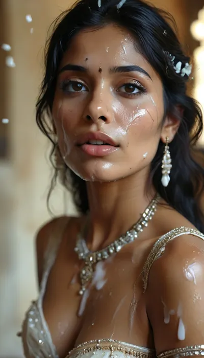 30 year old female indian queen, covered in thick white realistic cum, sexy expression, woman, cum, on, face, <lora:MJ52:.3>, <lora:BUT_SDXL_SHS:1.3>, <lora:add-detail-xl:.7>, <lora:CinematicStyle_v1:2>, <lora:JustCum:1.5>