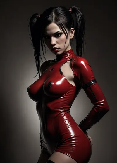 detailed pencil drawing with clean lines and meticulous shading, female cyborg, sidelight, black hair, (pigtails), red latex minidress, cross eyes, futuristic background, erotic, hot, sexy, dynamic sexy pornstar pose, blurry background, 1girl, after sex pussy, front view, тlineart, blurry white background, drawing, by, NTY, jsbw, style, v0ng44g, sk3tch, .8>, <lora:JasmineBWXLDoguMini:2>, <lora:sketch_it:2>, <lora:195794_training_data:2>, <lora:dark:.8>