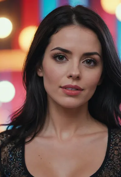 A still frame from a porn video of a black-haired woman