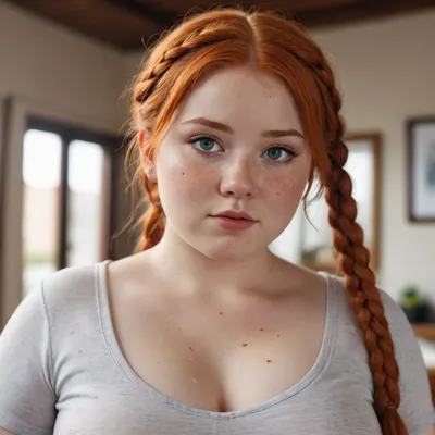 Cute chubby women with freckles tiny boobs small waist big butt anime redhead braids