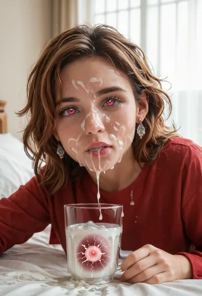 Deep DoF, Cute 26-year-old Sweden in bed, (drinking sperm from transparent cup, sperm in cup, cup full of sperm:1.3), cum swallowing, (face covered in cum:1.1), facial, dripping cum, <lora:671410_training_data:.6>, <lora:MS_Real_XL_Bukkake:.5>, <lora:JustCum:.5>
