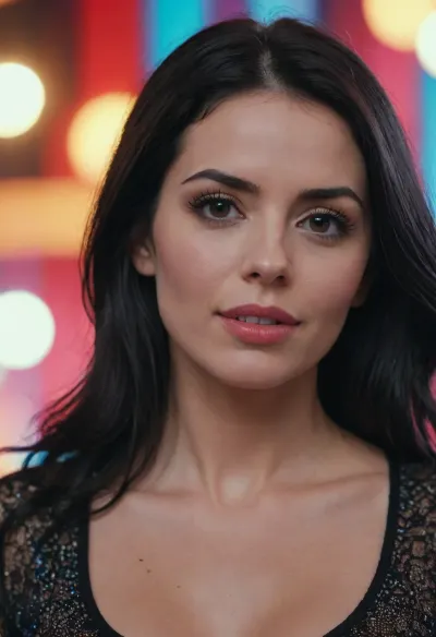 A still frame from a porn video of a black-haired woman