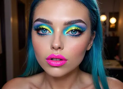 markgavatino art style, (Masterpiece), (ultra high definition), sexy robot with robot face, (hyper fully robotic girl), Beautiful, long dark BLUE hair, natural breasts, and white eyes., (((cyan shiny hyper glowing neon pussy lips))), (B3YOND_STYLE_MECHA), (hyper spread pussy, hyper gaping pussy), ((makeup:1.5), long blue eyelashes, olive eyeshadow with glitter), (lips:1.2), pink lipstick, seducing smirks. At the final stage, the cameraman finished on the woman's face makeup., makeup, eyeliner, eyelashes, <lora:detailed_notrigger:.8>, <lora:DetailedEyes_V3:1.4>, <lora:Modern_MakeUp_XL_v0_1:2>