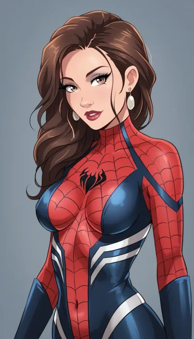 Woman, wearing a costume of spider man, kingofthehill, SamDoesArts, <lora:kingofthehillstyleXL_v.10.1:.5>, <lora:SDXLSamDoesArts:.5>