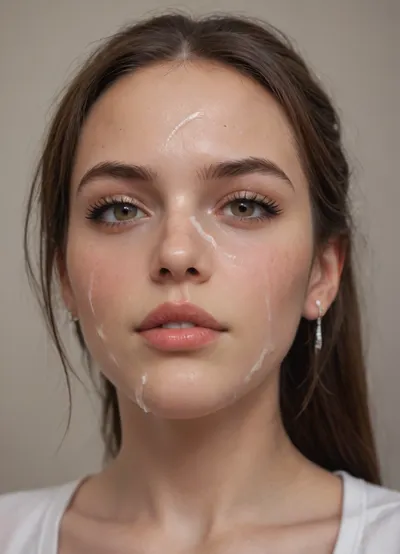 Ultra-realistic portrait, ((macro Closeup bukkake face)), camera very very close to face, of a athletic, slender natural beauty supermodel with pale skin drenched in semen from face to body, long dark brown hair styled in a thick ponytail, black hair tie, brown eyes, and subtle, decent makeup. Her face is softly oval, framed by natural brows and a Apologetic, regretful face expression, thick semen is Apologetic from her lips, she has several shots of Cum semen on her face, The scene is set in a stylish, avant-garde urban workout gym lounge with innovative architecture, 8k., bukkake, <lora:puppernova-v1:2>