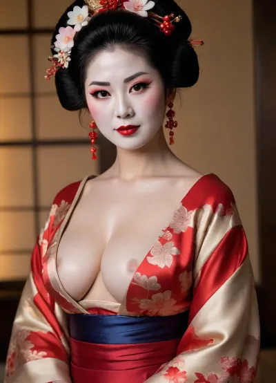a mature geisha with large breasts