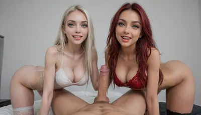 multiple 18 year old girls, sexual pose, POV oral sex, ((cute:1.5)), 8k, straight bright red hair, blown out hairstyle, big hair, ((long hair:1.5)), ((fit thin thighs:1.5)), thick hips, ((muscular)), ((skinny waist)), (skinny:1.5), evil look, wide angle lens, thin defined legs, diamond shaped face, dimples, (pale white skin:1.7), posing naked, thick black eye liner, (breasts:1.8), ((black eyeshadow)), (Deep cleavage:1.8), open mouth smile, ((large eyes:1.1)), bolt on tits, (big fake tits:1.8), ((Perfect breast:1.8)), ((perfect tight ass)), legs spread out, perfect blue eyes, ((bright glowing teal eyes)), ((large perfect lips:1.1)), flashing tits, perfect dark makeup, dark red lipstick, dark eye shadow, black fishnet stockings, sex harness, body portrait, DDD perfect perky breast's, small nipples, (thigh gap), bent over, fishnet and lace, posing in front of a white backdrop, arched back, oiled skin, red lipstick, oily body, exposed tits, (thigh-high fishnet stockings), (shaved pussy), <lora:breasts_slider_v10:1>, <lora:rknArouseXL:.8>, look, at, my, prompts, <lora:SDXL_Sevenof9_7th_NSFW:.8>