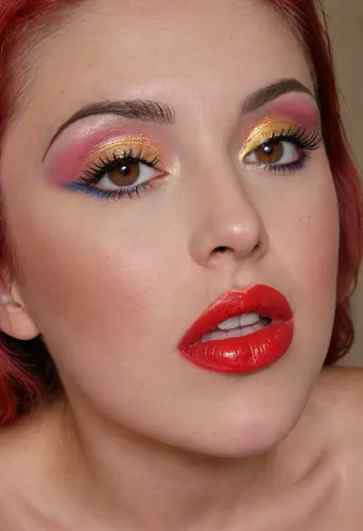 I'm 27 years old, I'm a horse girl., ((makeup:1.5), long blue eyelashes, olive eyeshadow with glitter), (big red lips:1.5), full lips of a bold red tone, thick red lipstick shiny moisturized by transparent wet gloss, she sits completely naked and uninhibited, showing her cap and pussy in lipstick, flowered stockings on her legs, makeup, eyeliner, eyelashes, (lactation:1.5), sprayingmilk, A huge anal vibrator was inserted into my ass, perfecteyes, <lora:Modern_MakeUp_XL_v0_1:1.7>, <lora:lactation_XL_0_:1.5>, <lora:lora-sdxl-perfect-eyes:2>
