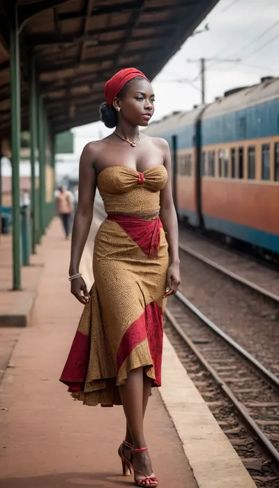 1940s Nairobi Train Platform
“A modern ultra-realistic 1940s colonial-era train platform in Nairobi with a confident Kenyan woman near a steam locomotive. Warm dusty light, traditional patterns mixed with 1940s styling, balanced respectful cultural detail.”, ((Explicit)), (((very big tits))), (((traditional african dress))), ((high heel sandals)), (((topless))), red lipstick, (4k), (8k), (16k)