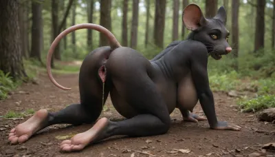 (((fat))), african woman, solo, (possessed by a mouse:1.4), (posing in the muddy woods:1.2), laying on her side, (mouse tail), (whiskers), (gaping mouse pussy), (sharp claws:.8), ((mouse ears), (mouse feet), (mouse tail), (mouse nose), (whiskers), (((furry))), peeing, (furry gaping mouse pussy:1.2), (((pregnant))), erotic face, smiling, (on all fours), (((black skin))), (((showing open pussy))), (((saggy breasts))), (((large breasts))), ((naked pussy:1.6)), ((hairy pussy:1.3)), ((visible pussy:1.6)), ((rear view:1.3)), ((full body view:1.6)))