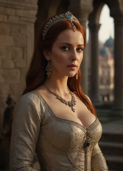 Hurrem Sultan, busty, outdoors, photorealistic, best quality, masterpiece