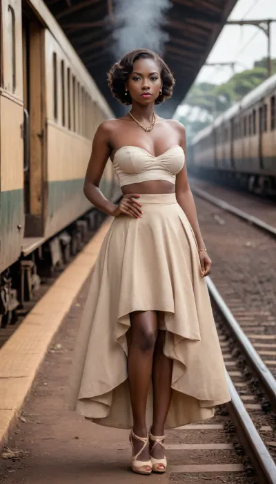 1940s Nairobi Train Platform
“A modern ultra-realistic 1940s colonial-era train platform in Nairobi with a confident Kenyan woman near a steam locomotive. Warm dusty light, traditional patterns mixed with 1940s styling, balanced respectful cultural detail.”, nude, ((Explicit)), (((big tits))), (((elegant beige skirt))), ((high heel sandals)), (((topless))), red lipstick, (4k), (8k), (16k)