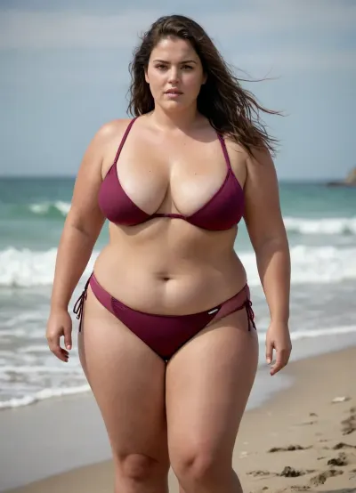 400 pounds woman on the beach in a bikini