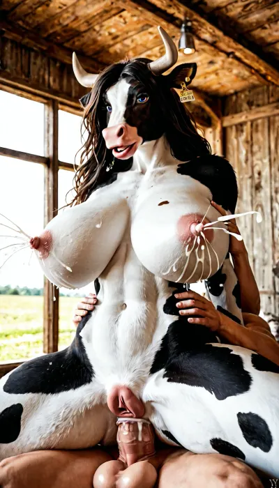 Masterpiece, white-human-male-having-sex-with-female-cow, furry-cowgirl-position, female-cow-riding-human-cock, cow-breasts, cow-pussy, horse pussy, dominant-female, orgasmic-dominate-look, gynomorph-cow-on-top-with-pink-flared-stallion-cock, cow-face, puffy-anus, huge-ass, tiny-waist, furry-yiff-face, furry, female-cow, animated, furry-art, e621, black-fur, cow, massive-lactating-breasts, anthro, anthro-furry-yiff, yiff-anthro-furry-cow, male-reaching-around-cow-ass-anal-fingering-finger-in-ass, female-cow-squeezing-own-tits, absurdly-large-lactating-breasts, mouth-open-eyes-closed-orgasmic-facial-expression, gynomorph, ballsack, ejaculation, enormously-huge-hyper-sized-breasts, black-fur-covered-body, lactation, sprayingmilk, <lora:lactation_XL_0_:.8>