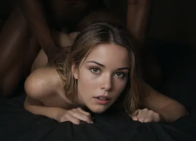 intimate photo, homemade, nocturnal scene, (night time:1.4), shy 18 yo girl, blonde, youthful face, third Asian, third African, third European, mixed race, anal, fucked for hours, fucked in all holes, messed up makeup, slim body, slapped buttocks, slapped on face, bbc, interracial, beautiful innocent big blue eyes, insanely adorable, cute, gorgeous, light freckles, (her face and expression showing a mix of submission and ecstasy and exhaustion), slight eye roll, big round athletic ass, half open eyes, luscious sensual lips, natural beauty, eternal beauty, ageless beauty, prone bone, moaning, sweaty, drooling, biting the bed sheet, creampie, waist, hourglass figure, dick in her ass, fucked in the ass, (holding head with hand), 3/4 view, full body view, full body shot, front view, ((close view of face)), moonlit, ultra detailed, masterpiece, hyper realistic and detailed faces and emotions, <lora:Facials:.5>, <lora:dark:.5>