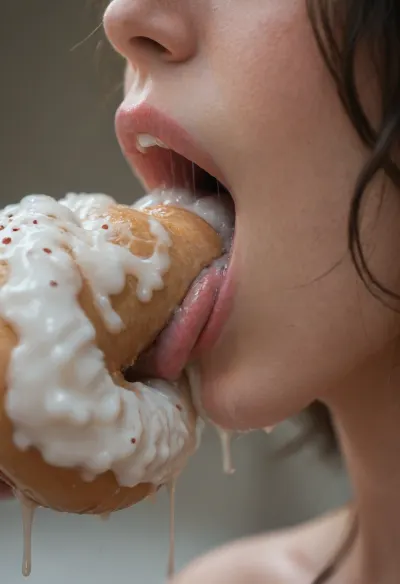 big iced donuts blowjob, licking an huge creamy donuts, sucking a large amount of cream from a donuts, dripping donuts cream, close up, focus on lips, extreme close up, side view, cum in mouth, sucking, cock, <lora:cockteaseLoRASDXL:.5>