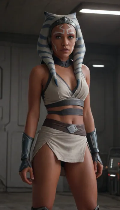 18 yo, ahsoka tano, huge teardrop boobs, ((miniskirt)), full body wiev, ahsoka, tano, <lora:Ahsoka_Tano_XL:.8>