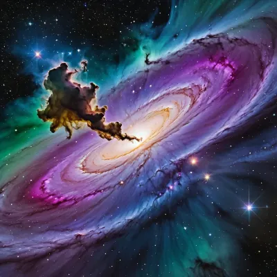 A casual photo of Cosmic universe nebula in watercolor style, ethereal and dreamy space scene, swirling galaxies and stardust, vibrant glowing colors, bright yellow, pure white, neon green, deep purple, vivid magenta, and black void background, fluid watercolor washes, soft bleeding edges, translucent layers, luminous stars and cosmic dust, high detail, artistic, magical atmosphere, 4k