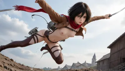 (small breasts:1.3), (small chested:1.3), (flat breasts:1.3), (flat chested:1.3), (small areola:1.3), (small nipple:1.3), (round areola:1.3), (round navel:1.3), (pubic_hair:.8), distant perspective, cute face, 1girl, cute japan girl, black hair, crying face, 25 year old, (girl hanging from wire:1), (flying girl:1.4), full body shot, mikasa_ackermann from attack titan, (open breasts battle suit from attack titan 1.5), small chested, lower body equipment, (cum on breasts:1), (cum in pussy:1.3), mikasa, ackermann, short_hair, mikasa_ackerman, In battle with a titan, (outdoor:1.3), ruined town, AoT1024, Attack, on, titan, wears, a, costume, (two, swords:1.1), flat, chested, jpn-girl, bukkake, cum, <lora:AoT1024:2>, <lora:flat_chested_v3.5:1.5>, <lora:japanese_girl_v1.1:1.5>, <lora:mikasa ackerman:1.4>, <lora:MS_Real_XL_Bukkake:1.7>