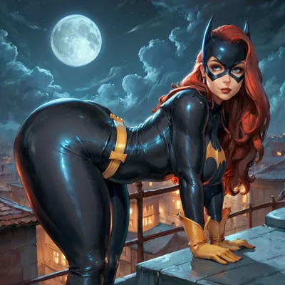 (Reiq meets cutesexyrobutts style), batgirl, thick curvy obese body in her batsuit, giant perky breasts with large areolas, hyper wide hips, huge giant perky tits, giant fat ass, gorgeous face, (bent over showing off her huge ass:1.3), on a rooftop at night night illuminated by a full moon, ultra realistic, perfect face, perfect rendered face, masterpiece, best quality, detailxl, detailed, eyes, perfect, freckles, skin, texture, photorealistic