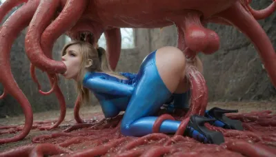 (Triple penetration), (colossal octopus), blue aqua color octopus and tentacles, (octopus sitting on her backwards wrapped completely around her back with ponycock in her anus:1.35), (mounting her:1.35), enormous fat octopus, hogtied, (arms suspended behind her back by octopus:1.35), over woman backwards fucking her anal, (Enormous monster wrapped completely around Her), side angle rear view, (octopus ponycock in her ass), (octopus wrapped completely over woman), (anal penetration), octopus smothering woman, impregnation, (anus stretched with pony tentacles), (Extremely beautiful young woman), (samus aran from metroid), ponytail, perfect body, high detail face, extremely beautiful face, (colossal fat octopus fucking her mouth anus and pussy with ponycocks), fucking woman’s asshole, (triple penetration:1.35), (sucking ponycock), deepthroat ponycock, throatfucked, (colossal thick coned ribbed ponycocks), swollen ponycocks, colossal cone shaped pony tentacles, (disgusted facial expression), side rear view, clinging to her back, (wrapped around her hips), fucking her asshole, latex bodysuit, on top woman's back fucking downwards in her anus, octopus fucking gaping anus, asshole stretched by ponycock, full body view, (impossible fit), ass pointing up, ass up head down, pronebone, enormous pink platform heels, woman sweaty, tears, crying, skinny woman, woman gagging on cock, sweaty, covered in oil, (squealing while throatfucking cock), testicles touching her, (extreme thick loads of cum dangling and hanging from her face and anus:1.35), wasp waist, skinny, hourglass body, pov_deepthrt, deepthroating, a, man's, penis, blsdp, GelatinousCube, orgasmface, datougui, monster, <lora:concept_pov_dt_xl2-000020:2>, <lora:GelatinousCube:1>, <lora:Mesmerizing_Blonde_Portraits-000009:2>, <lora:orgasmface_SDXL:2>, <lora:datoughost:2>