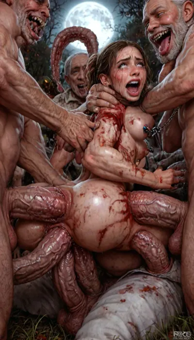 UHD, 8k wallpaper, (maximum quality:1.5), (ultra high resolution:1.7), (masterpiece:1.5), (full body view), award winning photo, (Extreme:1.45), (insanely detailed:1.24), (realism:1.24), (realistic:1.7), (hdr:1.4), hyper-detailed realistic body, hyper-detailed realistic face, (warm ambient light:.5), (dark shadows:1.4), (inside torture chamber), Princess Merida disney princess very skinny body, 18 years old, gigantic penis, gigantic cock, interracial, (anal), (vaginal), orgasm, ripped outfit, (gangbang), (triple_penetration), (full_blush), colors, (nipples), (medium_breasts), ruined black makeup, runny makeup, (big brown eyes), eyelashes, exhausted ecstatic expression, open mouth, painful, starring into the camera, ((Hyper realistic)), (ultra HD image), 8k, super high quality, super high resolution, extremely detailed, perfect face, perfect eyes, ((crying alot:1.65)), extremely shy, 1 girl, 8 old men, ((old man fucking her from behind:1.5)), ((view from the side)), ((brutal sex:1.3)), ((extremely rough pounding)), ((forceful)), (in a bloody field after a battle, white full moon in the sky:1.4), (man is choking her from behind:1.6), ((hogtied, bound with large chains, tied to a torture table:1.18)), ((((12 giant african muscular men:1.4)), (opening wide her little mouth:1.5), (interracial sex), ((anal fuck 1.5)), (big white cocks, muscular white old men gangbang, 6 large muscular old men, gargantuan old men cocks, anal sex expansion, large hyper muscular old men men, old men group sex gangbang, (old men gangbang sex), swollen white veiny cocks), (double anal penetration), hardcore double penetration, many men filming her with cellphones laughing, anal sex expansion, large hyper muscular fat old men, (double anal sex), swollen white veiny cocks, (double anal penetration:1.4), proper physics, muscular white old men double anal gangbang)), (forceful penetrations), extremely graphic, shocked expression, beautiful hands, massive cum in ass, (eyes wide open in horror:1.72), (wide mouth spreader:1.8), (pleading expression:1.56), (terrified:1.48), (crying:1.48), (fear and panic:1.56), (pulled nipple clamps:1.4), (anal spit roast:1.12), (large massive cock in mouth:1.12), deep anal penetration, (very high view:1.12), (detail Hermione Granger:1.32), (detail Hermione Granger face:1.16), <lora:LCMTurboMix_Euler_A_fix:2>, <lora:detailed_notrigger:2>, <lora:photorealistic_portrait_notrigger:2>, <lora:JuggerCineXL2:2>, <lora:CinematicStyle_v1:2>