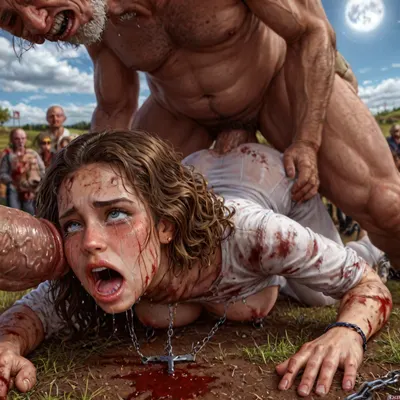 UHD, 8k wallpaper, (maximum quality:1.5), (ultra high resolution:1.7), (masterpiece:1.5), (full body view), award winning photo, (Extreme:1.45), (insanely detailed:1.24), (realism:1.24), (realistic:1.7), (hdr:1.4), hyper-detailed realistic body, hyper-detailed realistic face, (warm ambient light:.5), (dark shadows:1.4), (inside torture chamber), Princess Merida disney princess very skinny body, 18 years old, gigantic penis, gigantic cock, interracial, (anal), (vaginal), orgasm, ripped outfit, (gangbang), (triple_penetration), (full_blush), colors, (nipples), (medium_breasts), ruined black makeup, runny makeup, (big brown eyes), eyelashes, exhausted ecstatic expression, open mouth, painful, starring into the camera, ((Hyper realistic)), (ultra HD image), 8k, super high quality, super high resolution, extremely detailed, perfect face, perfect eyes, ((crying alot:1.65)), extremely shy, 1 girl, 8 old men, ((old man fucking her from behind:1.5)), ((view from the side)), ((brutal sex:1.3)), ((extremely rough pounding)), ((forceful)), (in a bloody field after a battle, white full moon in the sky:1.4), (man is choking her from behind:1.6), ((hogtied, bound with large chains, tied to a torture table:1.18)), ((((12 giant african muscular men:1.4)), (opening wide her little mouth:1.5), (interracial sex), ((anal fuck 1.5)), ((deepthroat:1.5)), ((visible huge bulge deep down throat:1.6)), trying to fit my, (massive black cock:1.4), (whole massive cock in mouth:1.5), in her mouth, ((hands on cock:2.4)), ((handjob:2)), ((tears:2)), anal sex expansion, large hyper muscular fat old men, (double anal sex), swollen white veiny cocks, (double anal penetration:1.4), hardcore double penetration, proper physics, big white cocks, muscular white old men double anal gangbang)), (forceful penetrations), extremely graphic, shocked expression, beautiful hands, massive cum in ass, (eyes wide open in horror:1.72), (wide mouth spreader:1.8), (pleading expression:1.56), (terrified:1.48), (crying:1.48), (fear and panic:1.56), (pulled nipple clamps:1.4), (anal spit roast:1.12), (large massive cock in mouth:1.12), deep anal penetration, (very high view:1.12), (detail Hermione Granger:1.32), (detail Hermione Granger face:1.16), <lora:LCMTurboMix_Euler_A_fix:2>, <lora:detailed_notrigger:2>, <lora:photorealistic_portrait_notrigger:2>, <lora:JuggerCineXL2:2>, <lora:CinematicStyle_v1:2>