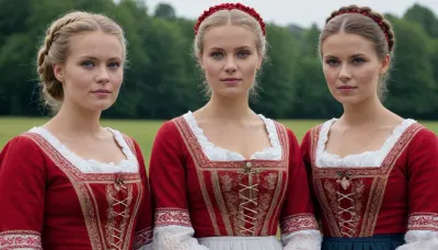 3 beautiful ladies. 3 women from Denmark in traditional danish dresses.