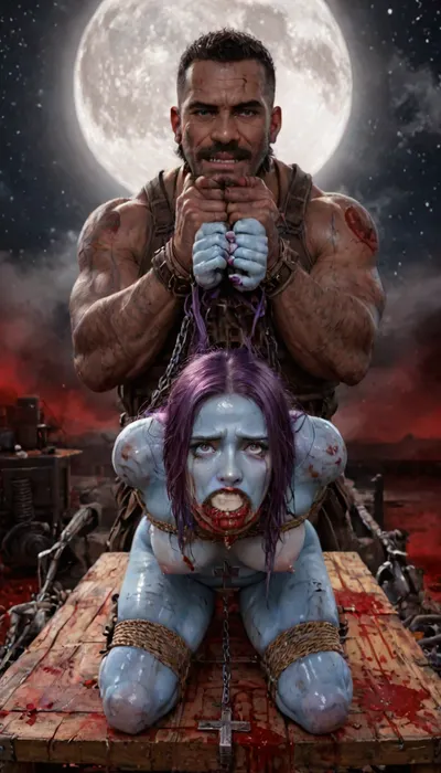 (((large cock in mouth:1.3))), screaming, shocked, deep anal penetration, UHD, 8k wallpaper, (maximum quality:1.12), (ultra high resolution:1.12), (masterpiece:1.5), (full body view), award winning photo, (Extreme:1.65), (insanely detailed:1.24), (realism:1.24), (realistic:1.24), (hdr:1.4), hyper-detailed realistic body, hyper-detailed realistic face, (warm ambient light:.5), (dark shadows:1.4), 100% exact matching 32 years old Scarlett Johansson, (32 years old), (1.60 meters), (47 kg), (nude with bdsm suit:1.2), (ultimate realistic 18 years old tiny Scarlett Johansson real_body:1.1), (shiny skin:1.7), (fit and trimp:1.5), (ultimate realistic 32 years old Scarlett Johansson real_face:1.1), (wheat blond hair), long straight hair, ruined black makeup, runny makeup, (emerald green eyes), female drow elf barbarian, (blue skin:1.82), tall, angry, busty, curvy, thin waist, big boobs, big butt, slim, fit, vitiligo, strong, fur pelt armor, dungeons and dragons, purplish blue skin, black and purple hair, tattooed, scarred, purple eyes, blue skin, amazon, giant, fur barbarian armor, bloody, blood spatter, bear, bear heart, (in a bloody filed after a battle, white full moon in the sky:1.4), (man is choking her from behind:1.4), ((hogtied, bound with large chains, crucified to a torture table, spikes through hands:1.3)), (torture:1.32), (large sharp sword in anus:1.12), cock in mouth, (brutal face fuck), Blowjob, (tears in eyes:1.5), (running makeup), (cum drips from nose:1.3), (cum drips from mouth:1.3), ultra hd, photorealistic, hyper gigantic large black cock in mouth, (((hyper gigantic large black cock in mouth:1.3))), gangbang, double anal penetration, anal spitroast, groupsex, deepthroat, (4 gigantic African black brute thug, huge trunklike arms, huge head, hyper muscular body, dressed in slave clothes:1.32), ((hogtied, bound for sex, tied up)), (pulled nipples:1.2), nipple clamps, (((spitroast))), Uber realistic, 8k, ultra detailed, masterpiece, arched back, detailxl, 35mm photograph, film, professional, 4k, 1girl, 5 boys, hdr, photographic, ultra realistic, ultra high details, back light, (front view), (dynamic pose), incredibly lean body, anal sex, with large muscular black men, gargantuan black cocks, large hyper muscular fat old men, magazine cover, Realism_Quality_2xx_By_Stable_Yogi, score_9, score_8_up, score_7_up, (((very pretty face:1.3))), (((extremely ultra detailed face:1.3))), perfect fingers and hands, upper body view, (extreme size difference:1.12), (ultra realistic), (maximum quality), (high resolution), (extreme detail), (ultra realism), super high quality, highly detailed, high resolution, perfect lighting, natural lighting, (dynamic angle), (random angle), (random pose), (dynamic view), (random view), golden hour, rich details, nature-inspired color palette, scarlett, johansson, <lora:scarlett johansson:2>, <lora:LCMTurboMix_Euler_A_fix:2>