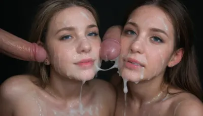 2 white women, sloppy french kissing, smiling, eyes open, (Cum details), realistic cum, Prominent cum, (white cum:2), cum on, (Cum flows:2), (cum on body:2), cum on head, (cum on face:2), ((body covered with semen)), black room, black background, face, Face covered in cum, (A lot of cum:2), 3+men, surrounded by dicks, bukkake, cum, <lora:JustCum:2>, <lora:cum_in_eye_deepmind:2>, <lora:MS_Real_XL_Bukkake:2>, 30yo, adult, very skinny, very pretty