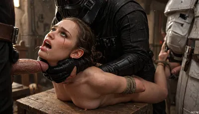 random sex scene, rapefantasy, Rating_explicit, (score_9, score_8_up, score_7_up, source_bdsmrape:1.48), detailed and infocus face, (in darth vader torture dungeon), (((man is choking her from behind:1.4), ((hogtied, bound for sex, tied up)), (black eyes), (pale skin:1.3), cock in mouth, (brutal face fuck), Blowjob, (tears in eyes:1.5), (running makeup), (cum drips from nose:1.3), (cum drips from mouth:1.3), ultra hd, photorealistic, hyper gigantic large black cock in mouth, (((hyper gigantic large black cock in mouth:1.3))), dark Stormtrooper ass fucking Padmé Amidala from Star Wars, curvy body, (detail Padmé Amidala:1.32), long beautiful legs, full body, perfect figure, high definition textures, meticulous details, maximalist, shaders, depth, high quality reflections, 1girl, sidelight, frontlight, blurry background, cinematic_lighting, blush, ((gangbang_rape, doubleanal_rape, arms_behind_head, nsfw:1.24)), ((hogtied, bound with large chains, tied to a torture table:1.18)), (Torture, defiling, sadism:1.12), (hyper massive cock:1.12), of the beast is to big for her little mouth, impossible fit in mouth, looking up, (trying to fit in her mouth the massive cock:1.24), (Tears:2), (bukkake:1.24), (handjob:1.12), (very above view angle:1.5), (cum explosion in mouth:1.45), cum on forehead, cum on cheeks, porn photoshoot, (huge dick:1.12), (creamy deep deepthroat:1.24), (extreme oral sex:1.4), (huge massive white dick:1.24), (cum), (hands holding hair), (huge dick:1.4), (bukakke), (cum in face, cum on body), (covered in cum), (man is choking her from behind), (pale skin), one hand around her neck, choking her hard, strangling her, gasping for air, highly detailed, high resolution, hands behind back, (anal), (masterpiece), hard nipples, anal sex, deep anal penetration, with 4 large muscular dark Stormtroopers, large dark Stormtrooper cock, large muscular dark Stormtrooper man, (gangbang, rapesex), swollen dark Stormtrooper veiny cock, (anal penetration), realistic detailed hair, random view angle, detailxl)), Uber realistic, ultra detailed, masterpiece, arched back, detailxl, 35mm photograph, film, professional, 4k, 1girl, 8men, hdr, (front view), (dynamic pose), 8K, BadX, porn photoshoot, detailed skin, (eyes wide open in horror:1.44), (wide mouth spreader:1.5), (pleading expression:1.48), (terrified:1.12), (crying:1.45), UHD 8K, (full body photograph:1.1), (creamy deep deepthroat:1.24), (extreme oral sex:1.12), (huge massive white dick:1.4), (cum), (hands pulling hair hard), (huge dick:1.18), (whip marks:1.68), (whipped tits:1.67), professional photograph shot on kodak, 35mm photo, sharp focus, high budget, cinemascope, 100 mm lens, 1/250 s, f/2.8, ISO 300, p4dme, woman, long, wavy, hair, blue, night, garb, white, uniform, chignon, coat, naboo, corset, braid, ponytail, tiara, <lora:detailed_notrigger:2>, <lora:LCMTurboMix_Euler_A_fix:2>, <lora:photorealistic_portrait_notrigger:2>, <lora:JuggerCineXL2:2>, <lora:padme amidala - p4dme woman:1.9>