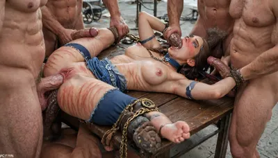 @katara, (small neoteny body:1.18), gigantic penis, gigantic cock, interracial, (anal), (vaginal), (deepthroat), orgasm, ripped outfit, (gangbang), (triple_penetration), (full_blush), colors, (nipples), (medium_breasts), Midjourney, 32k, taken with Canon, DSLR, professional photo, masterpiece, ultra_high_quality, ultra_realistic, Uber realistic, 8k, ultra detailed, detailxl, 35mm photograph, film, professional, 4k, hdr, photographic, ultra realistic, ultra high details, back light, arched back, 1girl, 8men, (front view), (dynamic pose), best quality, ((gangbang_rape, doubleanal_rape, arms_behind_head, nsfw:1.24)), ((hogtied, bound with large chains, tied to a torture table:1.3)), (Torture, defiling, sadism:1), ((analrape with large muscular old men, old men cocks, anal sex expansion, large hyper muscular old men men, old men group sex gangbang, (old men gangbang sex), swollen white veiny cocks, (double anal penetration), hardcore double penetration, proper physics, big white cocks, muscular white old men gangbang)), extremely graphic, high detail, hyperrealistic, 8K, BadX, (porn magazine:1), detailed skin, ((on the roof, steampunk)), background, spectacular lighting, (eyes wide open in horror:1.44), (wide mouth spreader:1.5), (pleading expression:1.48), (terrified:1.12), (crying:1.45), UHD 8K, (full body photograph:1.1), (creamy deep deepthroat:1.12), (extreme oral sex:1.4), (huge massive white dick:1.4), (cum), (hands pulling hair hard), (huge dick:1.18), (whip marks:1.68), (whipped tits:1.67), professional photograph shot on kodak, 35mm photo, sharp focus, high budget, cinemascope, 100 mm lens, 1/250 s, f/2.8, ISO 300, <lora:detailed_notrigger:2>, <lora:LCMTurboMix_Euler_A_fix:2>, <lora:photorealistic_portrait_notrigger:2>, <lora:JuggerCineXL2:2>