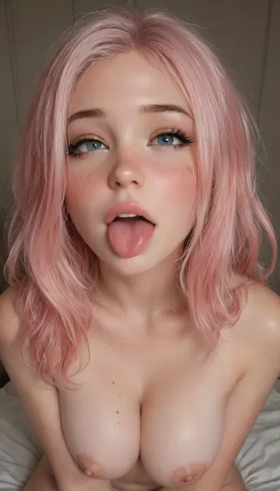 b3ll3, 1girl, long, pink hair, eyes, breasts, belledlphn, naked, ahegao face, tongue out, freckled face, deep blush, <lora:Belle_Delphine:2>, <lora:BelleDelphine(belledlphn):2>