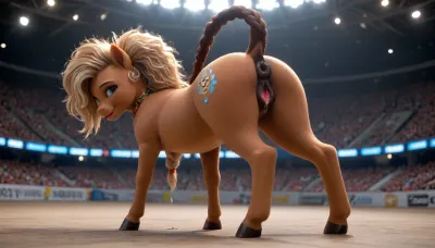((ultra-realistic)), (((bright contrasting picture))), ((hyper-detailed)), (full body view), best quality, masterpiece, soft lighting, soft shadows, ((high quality)), (((Resolution 50k))), ((Pony)), my little pony, (the seductive Pony is looking back), arena, very big plump round ass, long lush hair, long big fluffy tail, ((black shiny anus)), thick big thighs, Pony tail, (Pony black pussy), tail up, (((dark african Pony))), shiny butts, ((The Pony is smiling)), the butt is raised high up, Pony spread its hind hooves wide, multicolored hair, braided hair, ((big thick lips)), ((large thick labia hanging down)), (big black thick anus), ((Pony has a round ass)), (((A pony stands alone in the distance in the arena))), (((spread pussy))), (((dripping pussy))), LaDy_01, <lora:DetailedEyes_V3:2>, <lora:add-detail-xl:2>