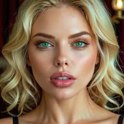 sexy slut blonde, sexy housewife blonde, strong blonde face, oval face, triangular face, perfect face, green eyes, big full lips and mouth, 4ng3l, face, <lora:SDXL_BetterFaces-LoRA_v1:.7>
