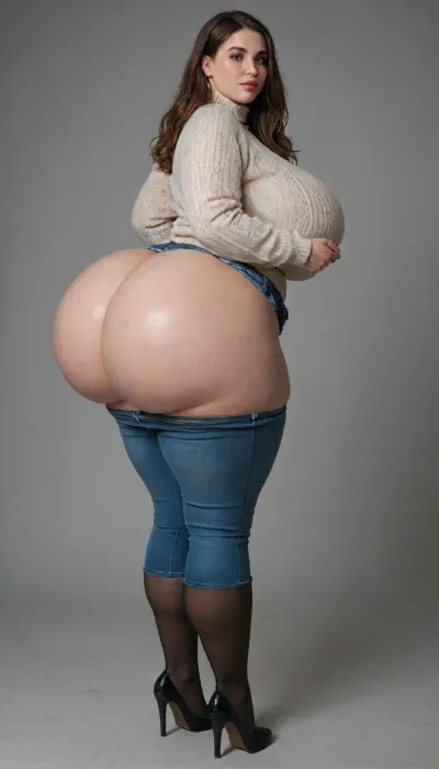 slutty seductive beauty BBW model with brute men standing next to cumming on her tits, absolutely black skin, (very gigantic huge breasts:.55), (incredibly limb and saggy breasts:.75), groping tits and ass, cum on tits, (tight stretched out sweater, micro jeans skirt, net stockings, very high plateau heels), moon light is flooding, (very huge very round ass:2.35)