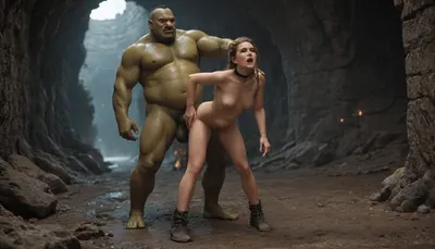 orc man fucking a girl like a cock sleeve, chain, size difference, bound, dark dungeon, underground cave, uncomfortable, cock sleeve, stomach bulge, bulge, crying, screeaming, unwanted, salve, sex salve, sex toy, sex torture, orc man standing with the girl strapped to the orc while being deeply penetrated, bruised, blood, terror