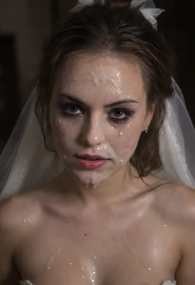 high resolution, high quality, closeup of face, well-lit beautiful brunette woman 42 years old, (Hair up in elaborate bun:1.4), (((loads of thick visible cum on her face:1.6))), cum dripping from face, cum on cleavage, (standing model posing, (wedding dress:1.2), (white corset:1.2), (wedding veil:1.3), (white lace gloves), very cute, smile, out of focus colorful flowers in a romantic outdoor background, on, face, bukkake, cum), bukkake, woman, bellissima, 1girl, <lora:MS_Real_XL_Bukkake:2>, <lora:JustCum:2>, <lora:dark:.3>, <lora:Wet_Makeup__Runny_Mascara-000006:1.6>, <lora:LesFemmesXL_v1.0:1.5>