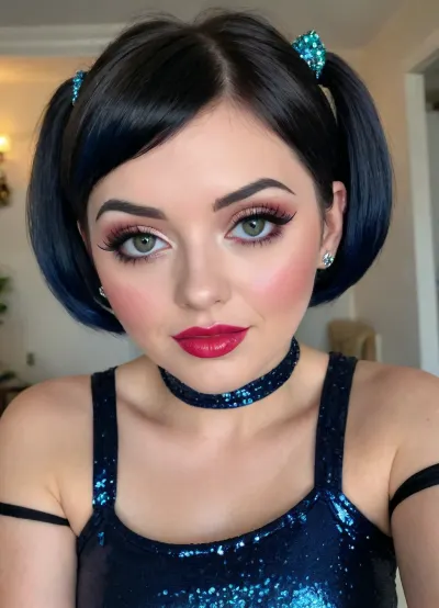 Gothic style Stunning photo, 8k, highest quality, wide viewing angle, The new widow is 18 years old, detailed face, insanely attractive face, Little lady, (square haircut, multicolor:1.2), anal sex, extreme anal penetration, big boobs, huge anal toy in the anus, full body view, legs in stockings with a pattern of 💕, Sperm splashing everywhere, hypervigilance, The whole body in plain sight, too big for a girl and stretching the anus to the limit, Sperm splashing from the vagina, big ass, beautiful, (makeup:1.5), long blue eyelashes, olive eyeshadow with glitter, (high-quality facial care:1.3), large plump lips of a beauty in red lipstick with a glossy wide pink contour and an open mouth, (hairstyle with five pigtails, straight blue bangs with sequins:1.2), purple areoles, looks at me, (short, hair:1.7), (The black hair veil:1.5)