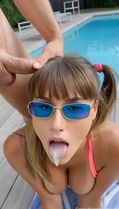 18 year old, young Russian babe being used as cum dumpster by frat guys at pool frat party, Instagram hardcore bitch, photo for only fans, grey-blue eyes, (casual party photo:1), (close-up view), (full body perspective:1), focus on her detailed face, small upturned nose, large mouth with full lips, perfect soft chin, rectangular face, high beautiful cheekbones, delicate jawline, surrounded by frat guys’ penises, heavy ruined eye shadows, ((dark-blonde soaked long hair with bangs)), spiky high pigtails, (straight dirty hair), instagram model, sunglasses on her head, (mind-blowing breathing beautiful face:1.3), (bending over on a white plastic deck chair near the pool:1), look directly at viewer with slutty bitch face, tan skin, (anorexic skinny athletic girl:1.3), (gigantic saggy natural breasts), (big natural puffy areolas with puffy nipples), (fitness six-pack abs:1), noticeably ribs, extremely skinny, zero-body-fat, (tight pink microbikini), (outdoor pool party:1), (30 frat guys making a line to eyaculating on her body:1), (fifty gallons of thick cum poured on her face and body:1), ultra photo realistic, highest photo quality, 32k uhd, hdr, sunset outdoors beautiful natural lighting, photorealistic natural skin, (hyper detailed skin imperfections:1), soft-moles, pimples, dimples, acne, blemishes, blushes, skin pores, detailed