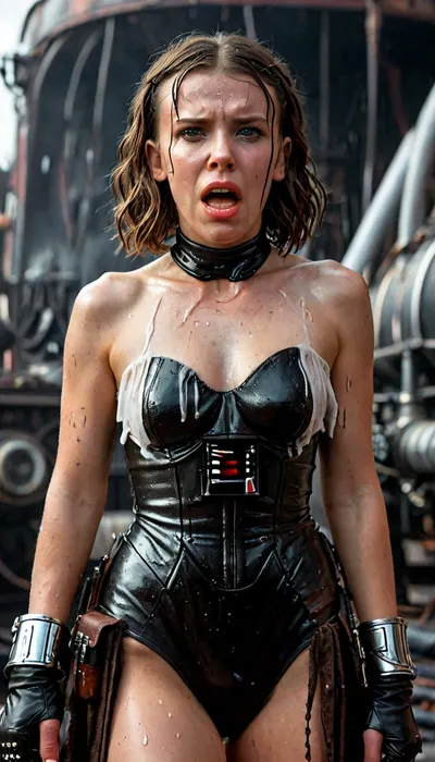 (Millie Bobby Brown from Stranger things), (angry mad), (huge massive Darth Vader dick:1.24), (Darth Vader super white skin), (huge veiny wet dick:1), (((extreme painful creamy deepthroat:1))), ((cum)), (Star Wars starship background), extremely graphic, high detail, hyperrealistic, 8K, BadX, porn photoshoot, detailed skin, (on the roof, steam locomotive, steampunk), blushing, DETAILED background, spectacular lighting, (eyes wide open in horror:1.24), (wide mouth spreader:1.5), (pleading expression:1.18), (terrified:1.12), (crying:1.65), UHD 8K, (full body photograph:1.1), (creamy deep deepthroat:1.12), (extreme oral sex:1.4), (huge massive white dick:1.4), (cum), (hands pulling hair hard), professional photograph shot on kodak, 35mm photo, sharp focus, high budget, cinemascope, 100 mm lens, 1/250 s, f/2.8, ISO 300, (detail Millie Bobby Brown:1.32), milliebb101, <lora:Millie_Bobby_Brown_SDXL_101:2>, <lora:LCMTurboMix_Euler_A_fix:2>, <lora:CinematicStyle_v1:2>, <lora:MJ52:2>, <lora:zavy-brbrn-sdxl:2>