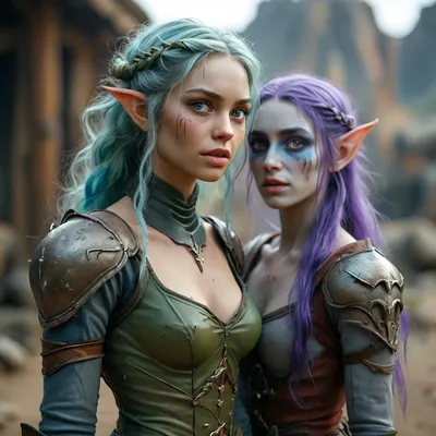 a green and gray mutant in medieval rags and an elven amazon 21 years old \ \ collided in battle \ \ mutant growls \ \ the girl is very confident approaching \ the girl's figure is narrow shoulders wide hips thin waist her skin is blue her hair is very long purple complex hairstyle she is dressed in desert light armor \ \ the girl uses magic against the mutant \ the mutant's skin is gray and salty and he has zombie teeth, <lora:MJ52:.8>, <lora:add-detail-xl:.8>, <lora:CuteLora:1.6>